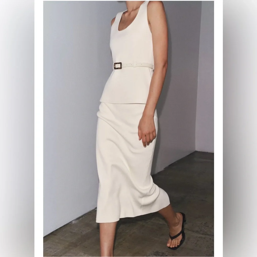 ❗️BUY NOW❗️ITEM WILL BE REMOVED SOON❗️ ZARA ECRU KNIT MIDI SKIRT